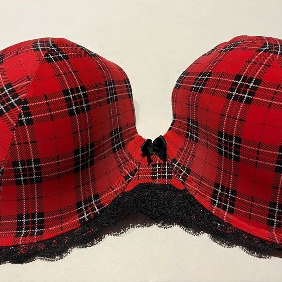 Adore Me Bra Red and Black Plaid with Lace Trim Size 44D - Picture 6 of 7